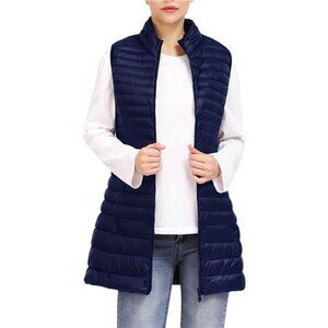 Women's Winter Ultra Light Long Down Puffer Vest with Stand Collar